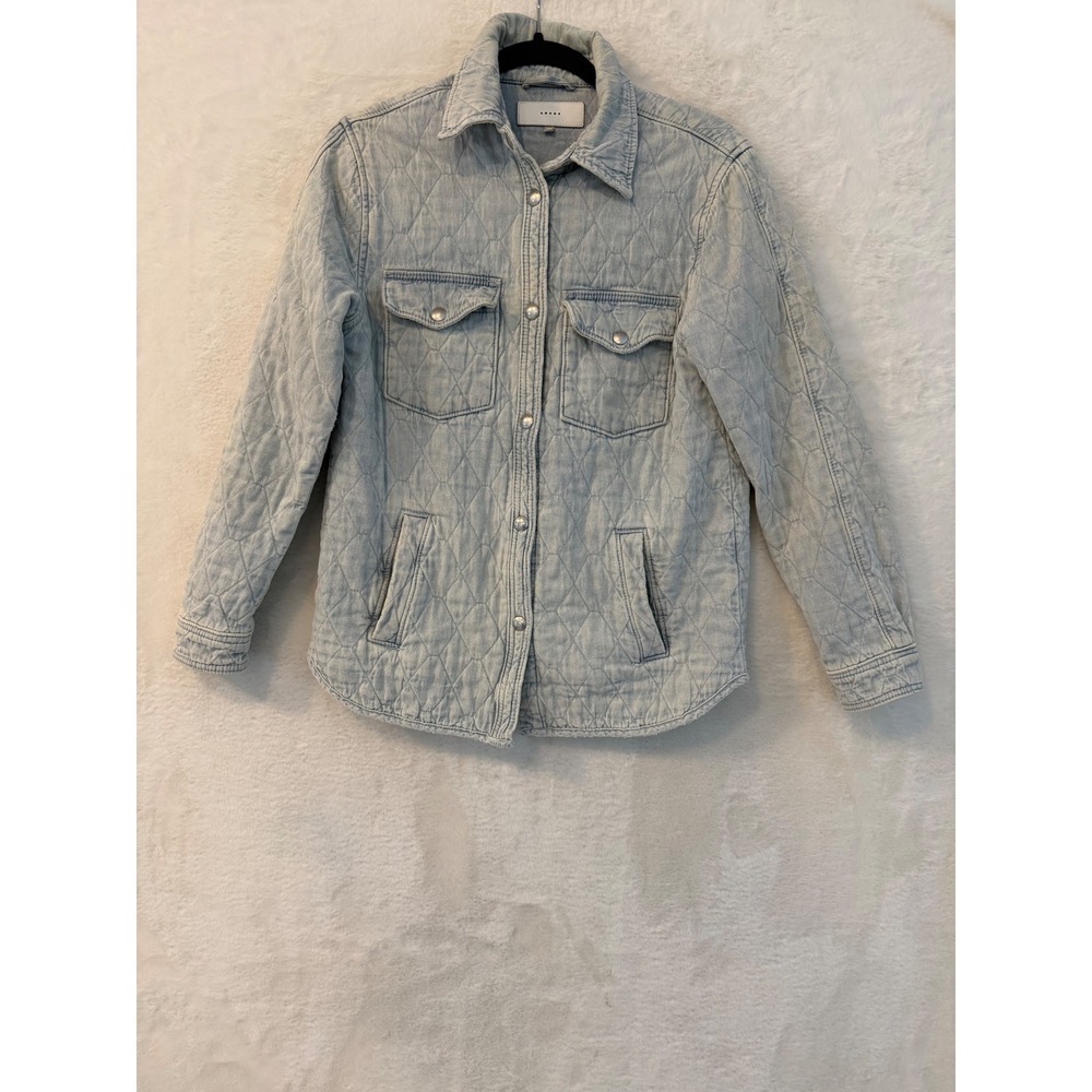 BLANKNYC Women Small Light Wash Quilted Denim Shirt Jacket Shacket 02XC6263 Blue